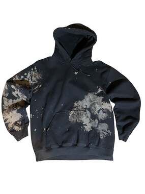 Hand Painted Leaf Bleach Splatter Custom Distressed Black Hoodie